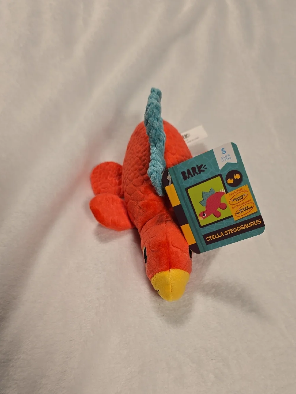 Bark‎ Stella Stegosaurus Plush Dog Toy - Orange, Yellow & Teal Small 0-20 Pounds
